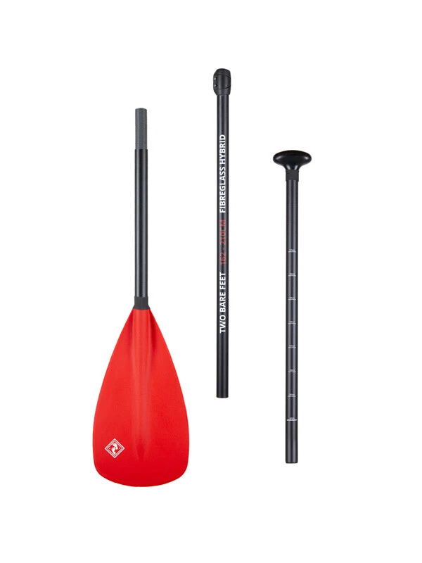 Two Bare Feet 3 Piece Fibreglass Hybrid SUP Paddle (Red) 2 Two Bare Feet 3 Piece Fibreglass Hybrid SUP Paddle (Red) - Image 2