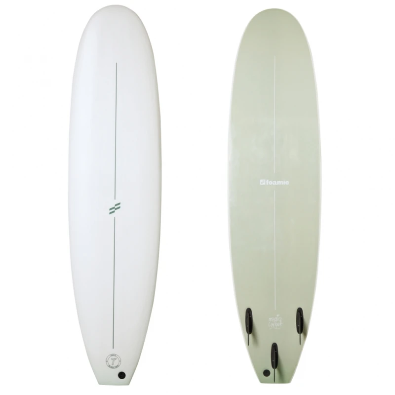 Foamie 7ft Magic Carpet Soft Surfboard White Olive 1 Foamie 7ft Magic Carpet Soft Surfboard White Olive