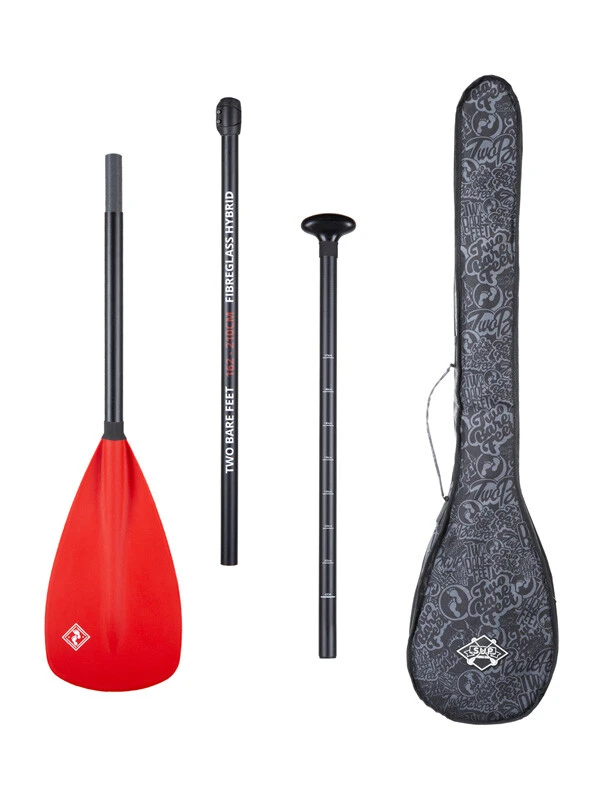Two Bare Feet 3 Piece Fibreglass Hybrid SUP Paddle & Bag Package (Red) 1 Two Bare Feet 3 Piece Fibreglass Hybrid SUP Paddle & Bag Package (Red)