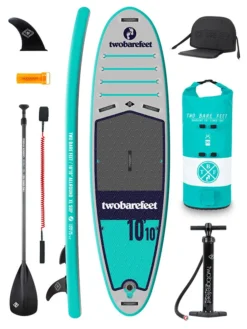 Two Bare Feet Sport Air (Allround XL) 10'10" X 33" X 6" Inflatable SUP Deluxe Carbon Hybrid Pack (Teal)