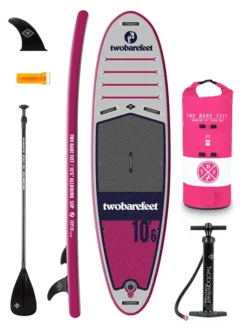 Two Bare Feet Sport Air (Allround) 10'6" X 33" X 4.75" Inflatable SUP Starter Pack (Raspberry)