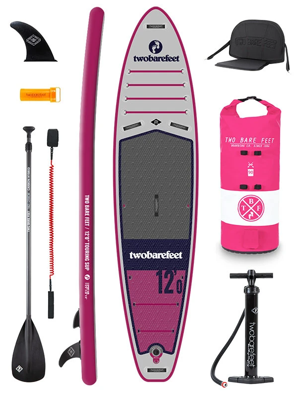 Two Bare Feet Sport Air (Touring) 12'0" X 33" X 6" Inflatable SUP Deluxe Carbon Hybrid Pack (Raspberry) 1 Two Bare Feet Sport Air (Touring) 12'0" X 33" X 6" Inflatable SUP Deluxe Carbon Hybrid Pack (Raspberry)